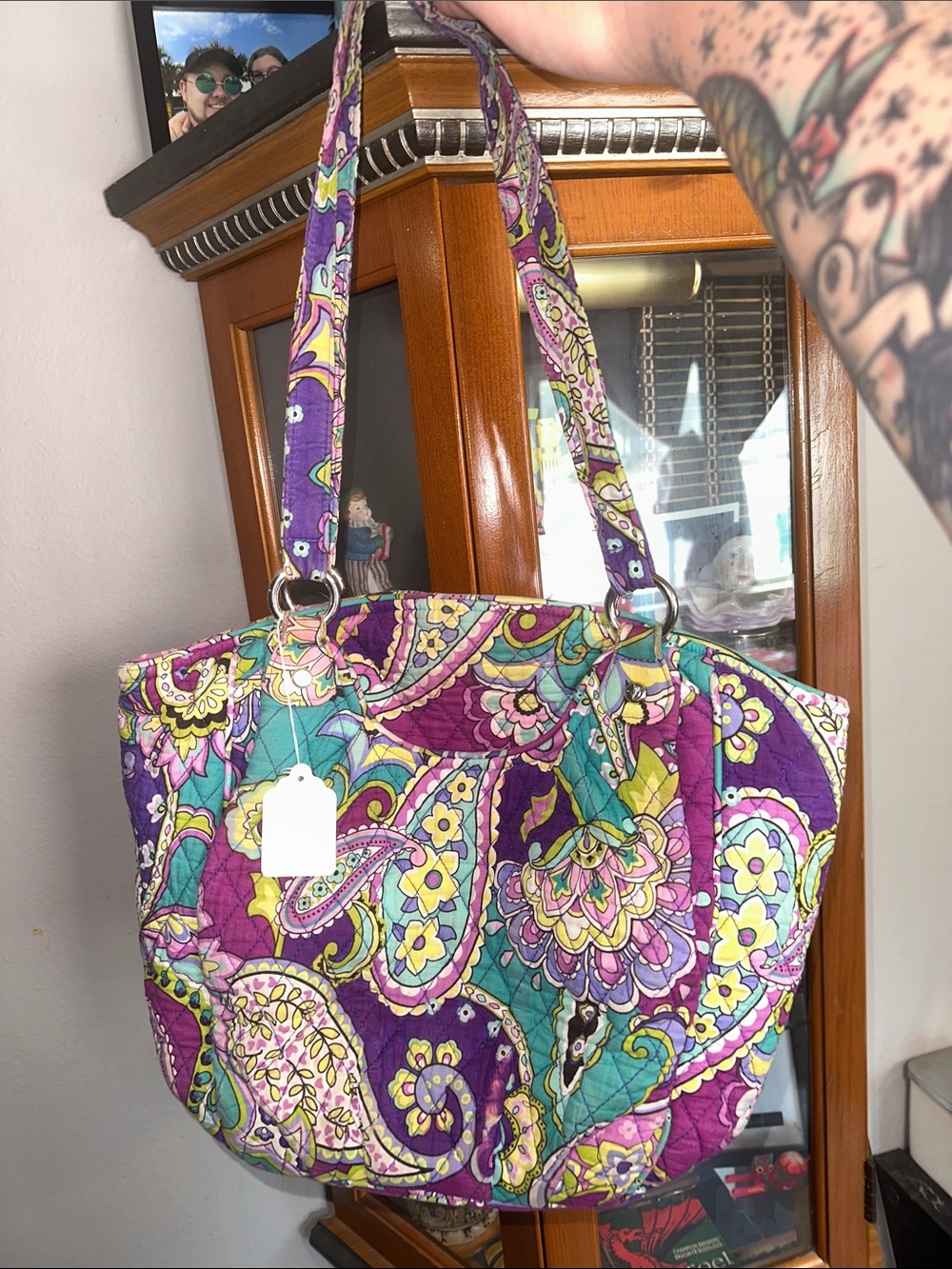 Vera Bradley Purple Quilted Paisley Tote with Teal & Yellow Accents